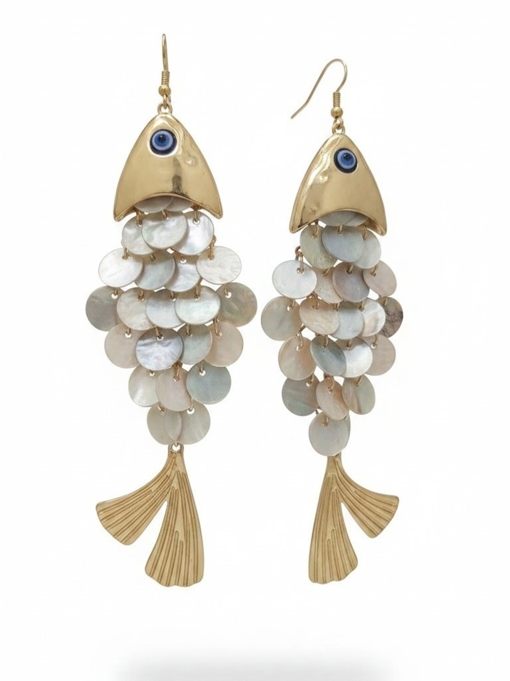 NWT NATASHA Gold Fish Dangle Earrings with Mother-of-Pearl Scales